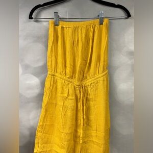 Rue 21 size XS crop jumpsuit yellow rayon strapless with tie waist.‎ No pockets.